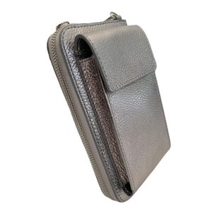 Lederen-Telefoontasje-Metallic-Zilver-zilveren-portemonnee-schoudertasje-handige-giuliano-tas-kopen-bestellen-lederen-schoudertasje-lang-2-vakken- side