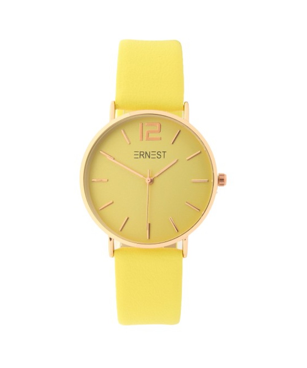 Horloge Cindy geel gele ernest-horloge-rose-kast trendy gekleurde medium horlges RVS kopen bestellen.jpg