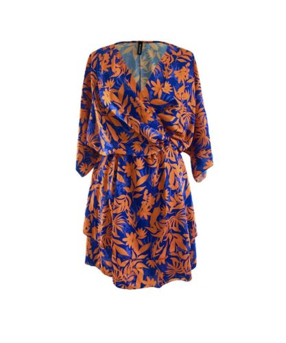 Jurk-Camille-kobalt blauw-blauwe-jurken-oranje-bloemenprint-orange-blue-dress-jurkjes-getailleerd-kopen-bestellen(1)