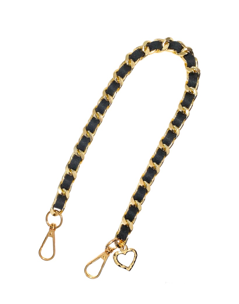 Kettinghengsel Chain Hart goud gouden doorregen hengsel zwart zwarte leer hartje korte bagchains kopen bestellen