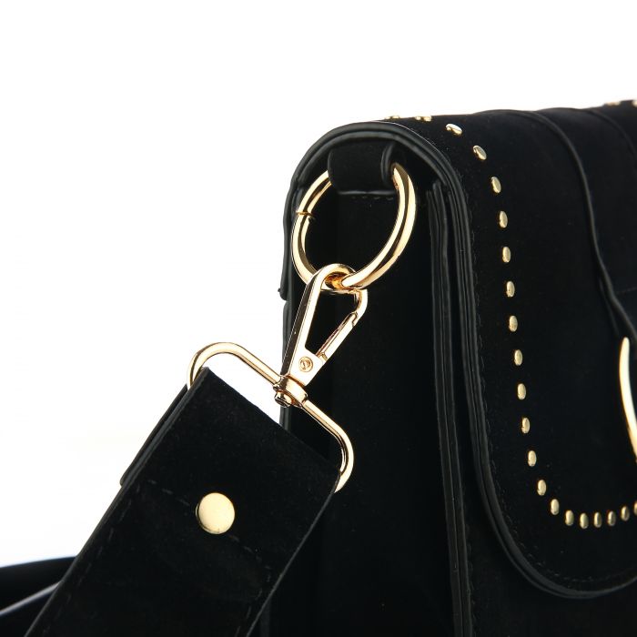 Schoudertas Ring Tassle zwart zwarte schoudertassen goud beslag en kwastje fashion bags kopen bestellen festival