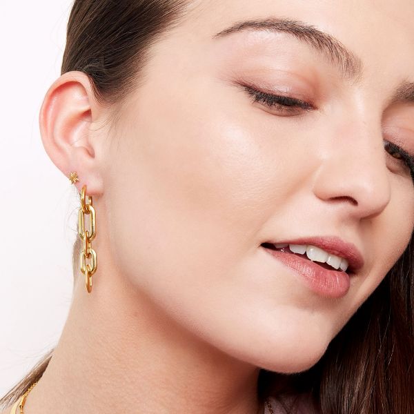 Oorbellen Chains goud gouden schakelketting earrings oorbel hangende trendy dames sieraden yehwang detail