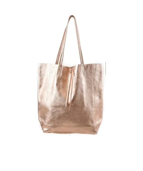 Leren-Shopper-Simple-Metallic-rose-gouden-lederen-shoppers-grote-tassen-handtassen-kopen-glans-coating-Italiaanse-tassen-kopen-
