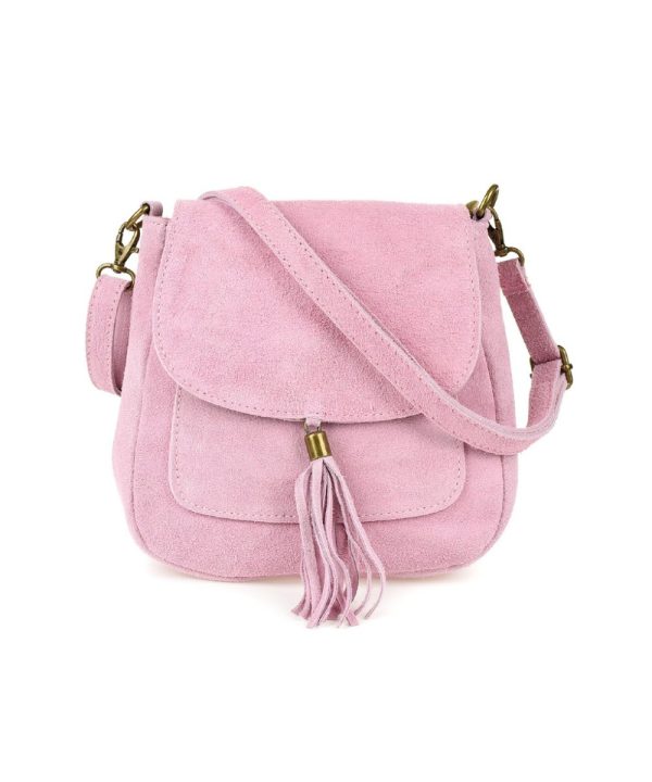 Suede Schoudertas Boho roze pink suede leer leren tassen kwastje detail trendy tas schoudertas dames kopen bestellen online fashion