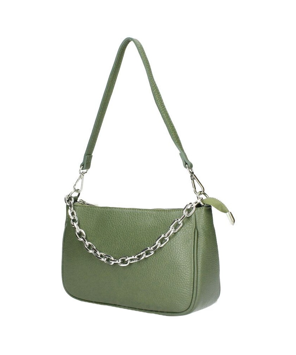 Leren Schoudertas Cassidy Chain olijf groen groene leren schoudertas zilveren ketting trendy fashion italiaans leren dames tassen kopen bestellen