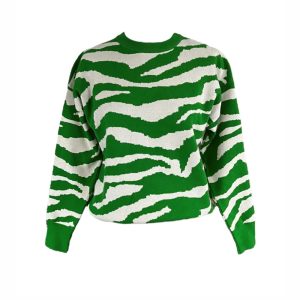 Twin Set Green Zebra groen witte witsweater met knie lange rok combi trendy fel groene kleding set kopen bestellen5
