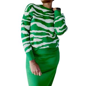 Twin Set Zebra groen groene zebra print sweater trui truien halflange rok trendy kledingsets dames kopen bestellen sweaters1