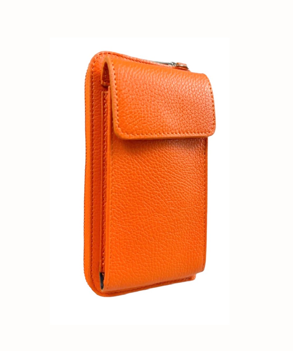 Leren-Telefoontasje-oranje orange-portemonnee-schoudertasje-handige-telefoonvak -tas-kopen-zilver-bestellen-lederen-schoudertasjes-lang-2-vakken-leer