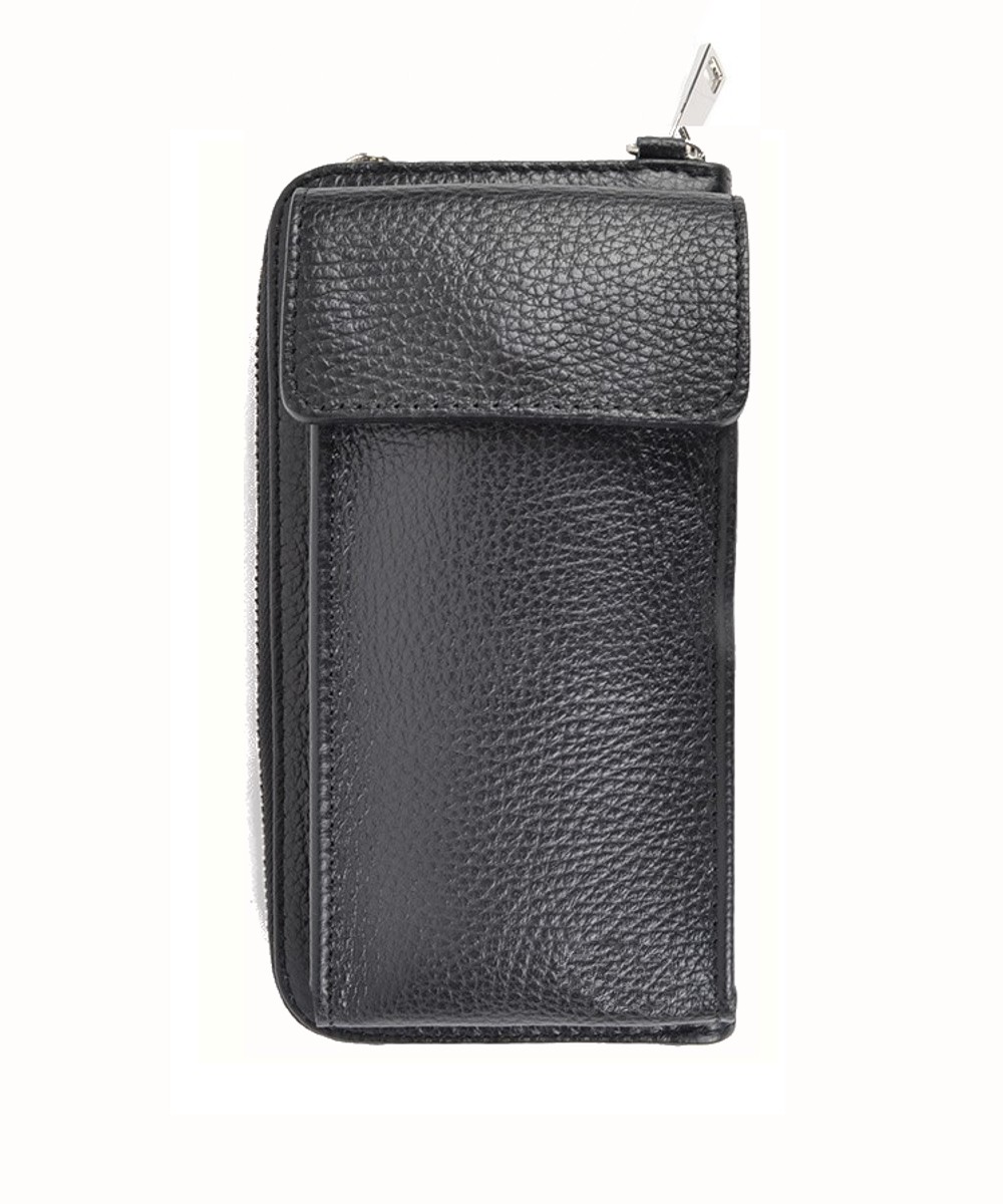 Leren-Telefoontasje-zwarte zwart-portemonnee-schoudertasje-handige-telefoonvak -tas-kopen-zilver-bestellen-lederen-schoudertasjes-lang-2-vakken-leer