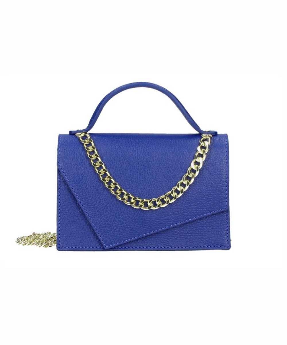 Leren Schoudertas Pretty Chain kobalt blauw blauwe leer tassen gouden kettinghengsel en schakelketting detail it bags kopen bestellen