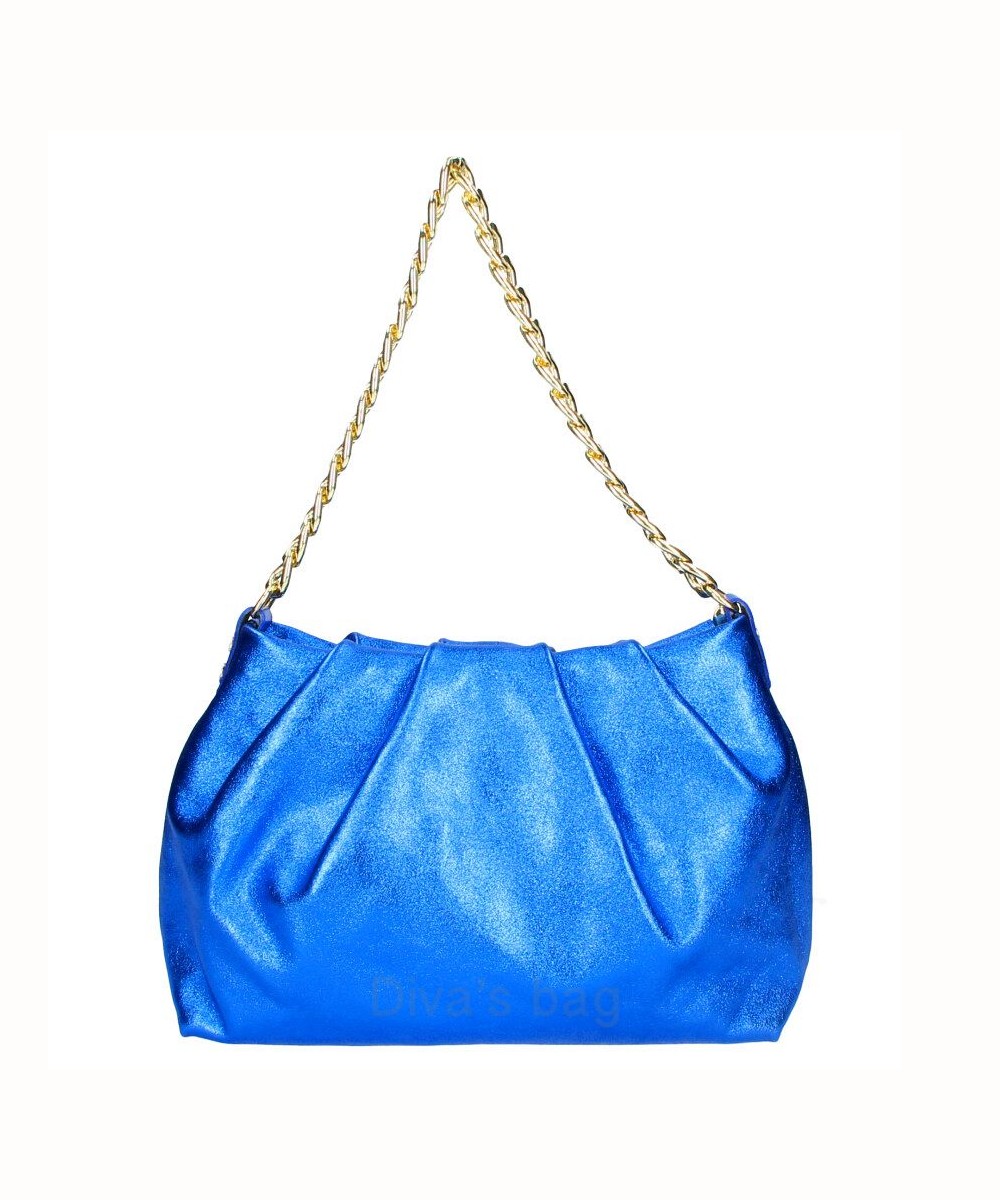 Metallic Leren Schoudertas Lara kobalt blauw blauwe grote ruime tassen leer schakelketting hengsel luxe it bags kopen bestellen a
