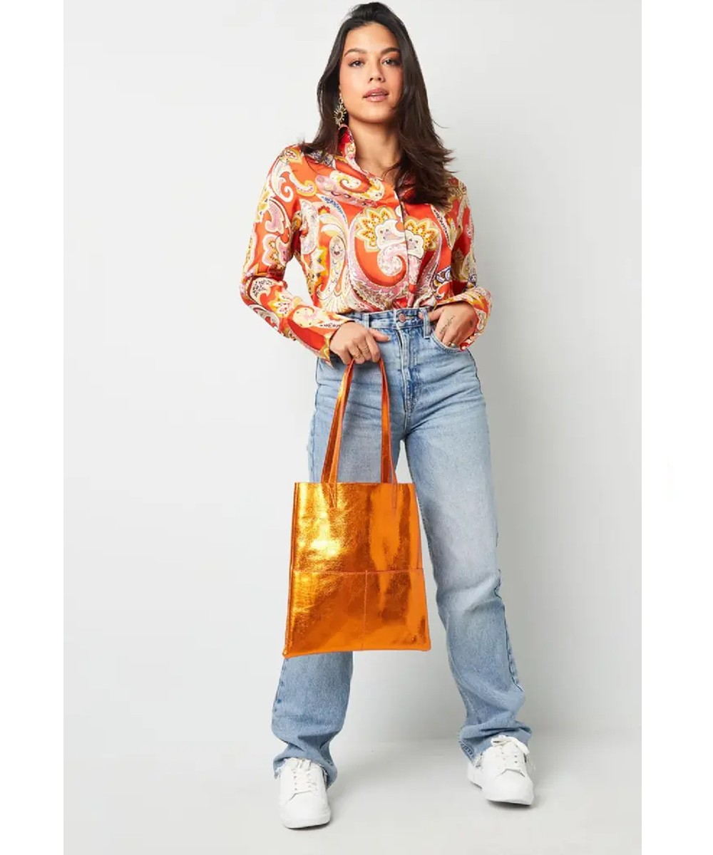Metallic Shopper Oranje orange trendy handtassen etui metallic kunstleren tassen tas kopen bestellen shoppers