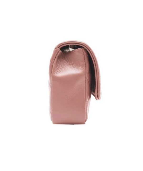 Leren Tas Coco Belle oud roze pink look-a-like-tassen-met-stiksels-quilted-tas-gouden doorregen-kettinghengsel-kopen-nu bestellen side