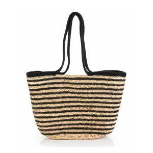 Rieten Strandtas Stripes khaki strandtassen zwarte strepen beachbags tassen kopen bestellen