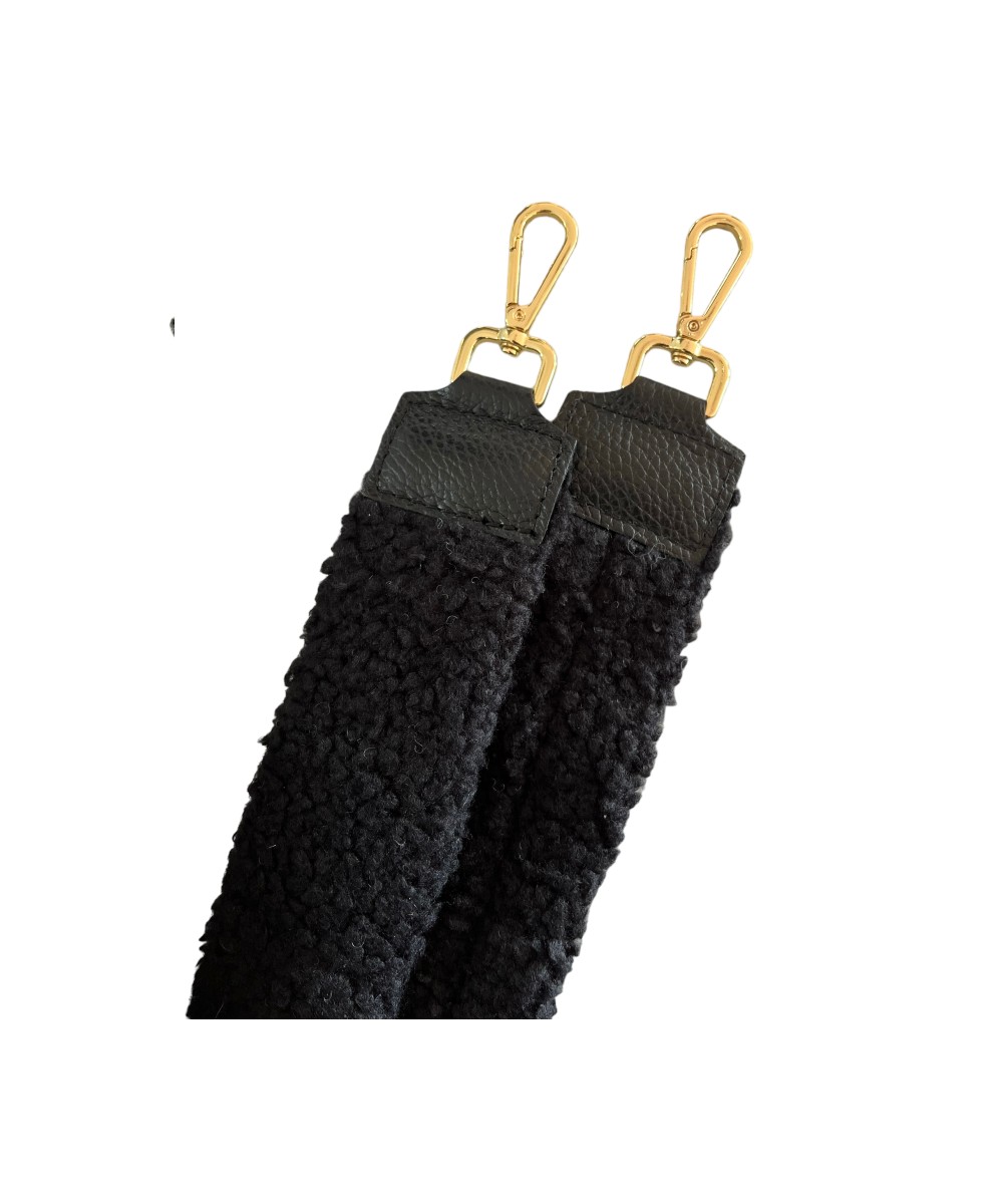 Zwarte Teddy Bagstrap zwart bagstraps tassenhengsels losse tas banden hengsels kopen bestellen leer detail
