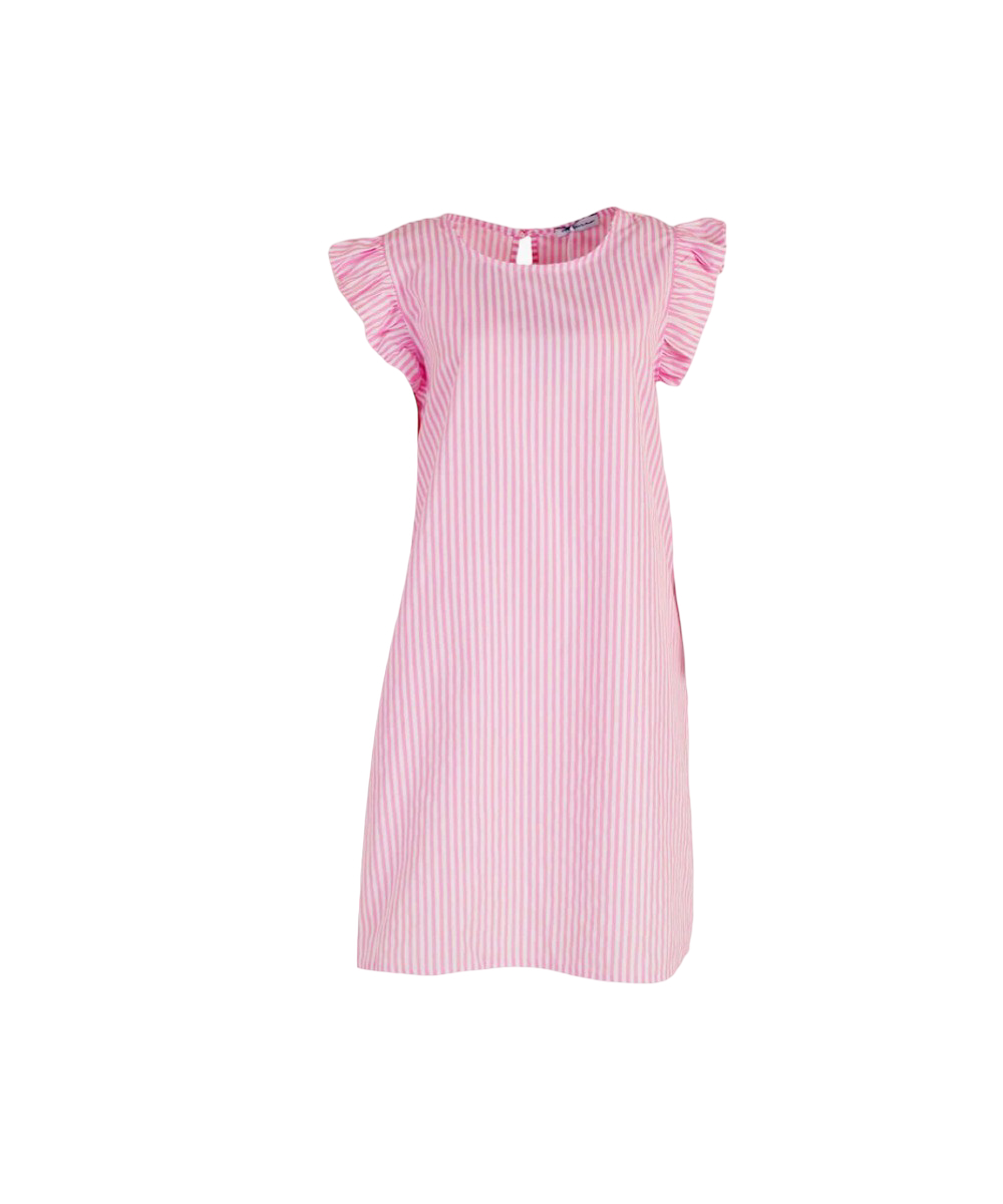 Jurk Pink Stripes roze witte strepen half lange dames jurken zomer katoen zakken en rushes mouwen kopen bestellen