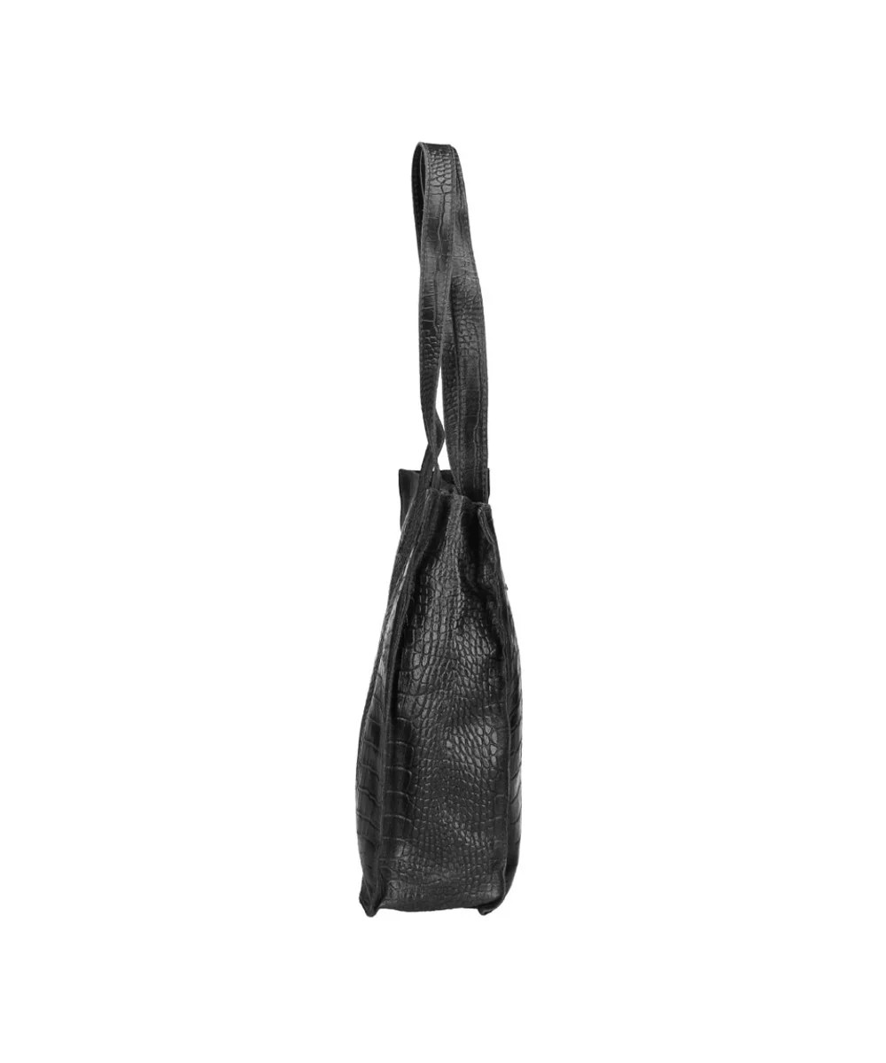 Leren Croco Shopper Marisa zwart zwarte leer handtassen krokodillen print dames tassen kopen bestellen zij