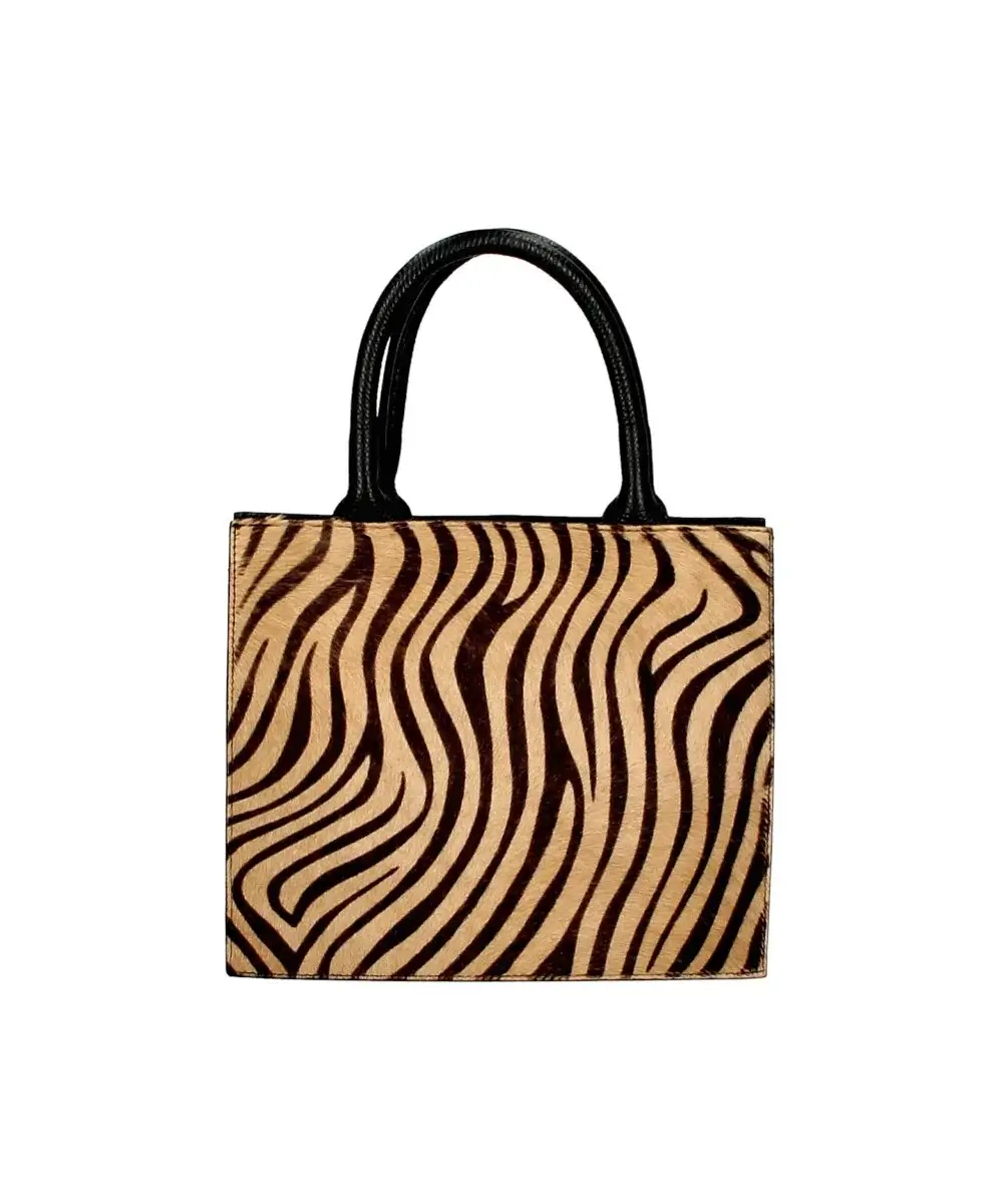 Leren Handtas Zebra Dierenhuid bruin bruine beige handtassen damestassen schoudertassen stevig leer kopen bestellen