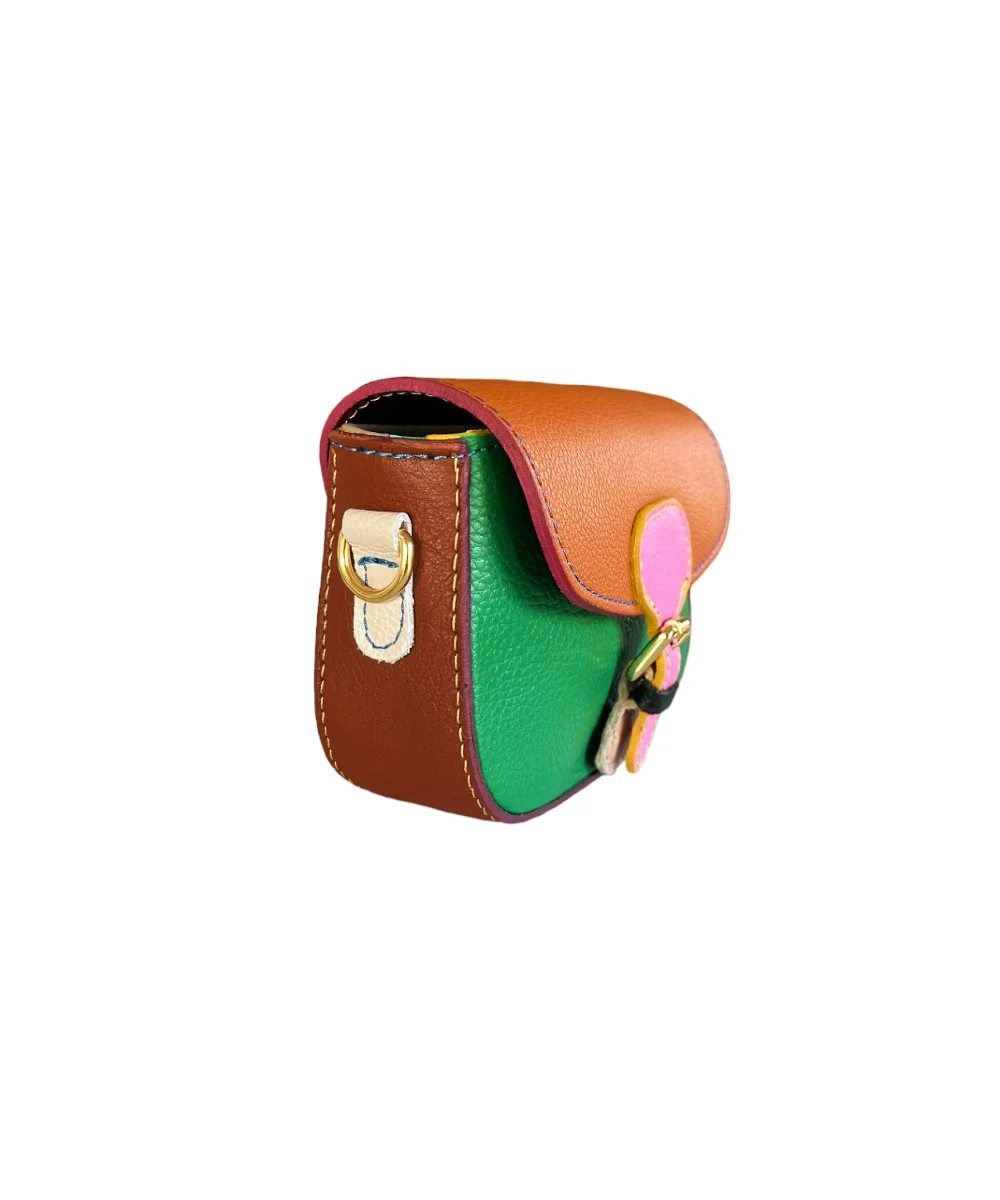 Leren Schoudertas ColorBlock roze beige groen bruin oranje multi gekleurde kleine schoudertassen leer leder kopen bestellen