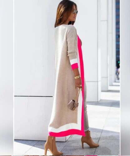 Colorblock Vest Lisa fuchsia grijs beige lange open dames vesten geblokte print trendy fashion kleiding kopen bestellen zij