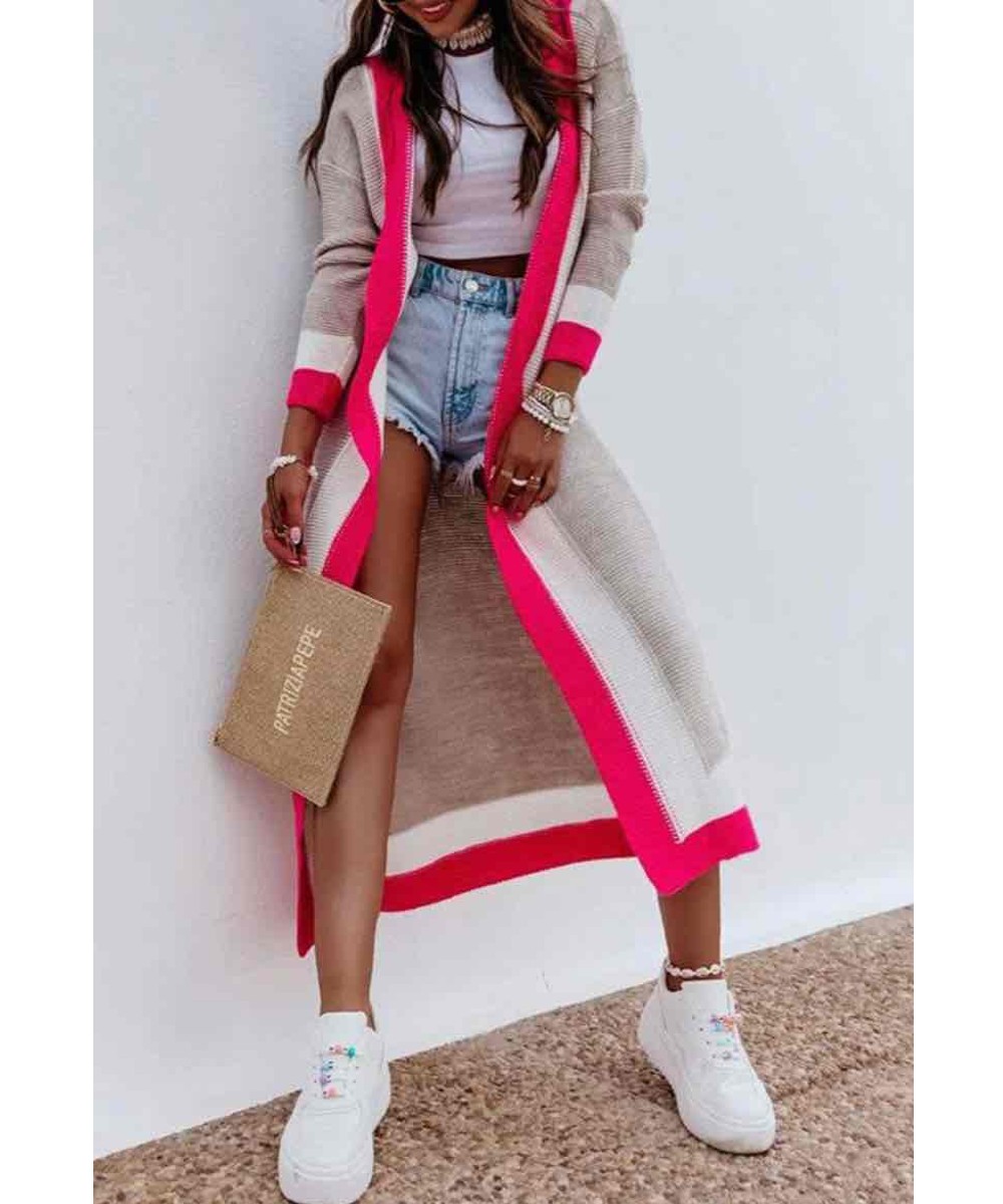 Colorblock Vest Lisa fuchisia grijs beige lange open dames vesten geblokte print trendy fashion kleiding kopen bestellen