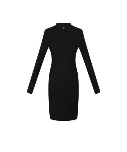 Midi jurk Zipper zwart zwarte half lange stretch jurken met rits trendy jurken kopen bestellen achter