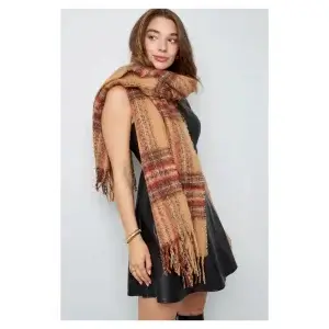 Winter Sjaal Plaid camel bruin bruine lange sjaals accessoires unisex shawls kopen bestellen detail