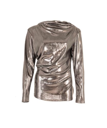 Metallic Top Gesmokte Details zilver zilveren dames tops truitje lange mouwen metallic party kleding kopen bestellen