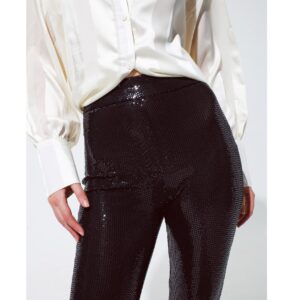 Zwarte Lovertjes Broek zwart stretch broeken leggings rechte pijpen party pants fashion kopen bestellen detail