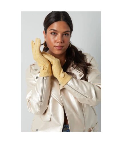 geel Handschoenen Knoop gele dames handschoenen suedine look knoop detail winter accessoires kopen bestellen detail