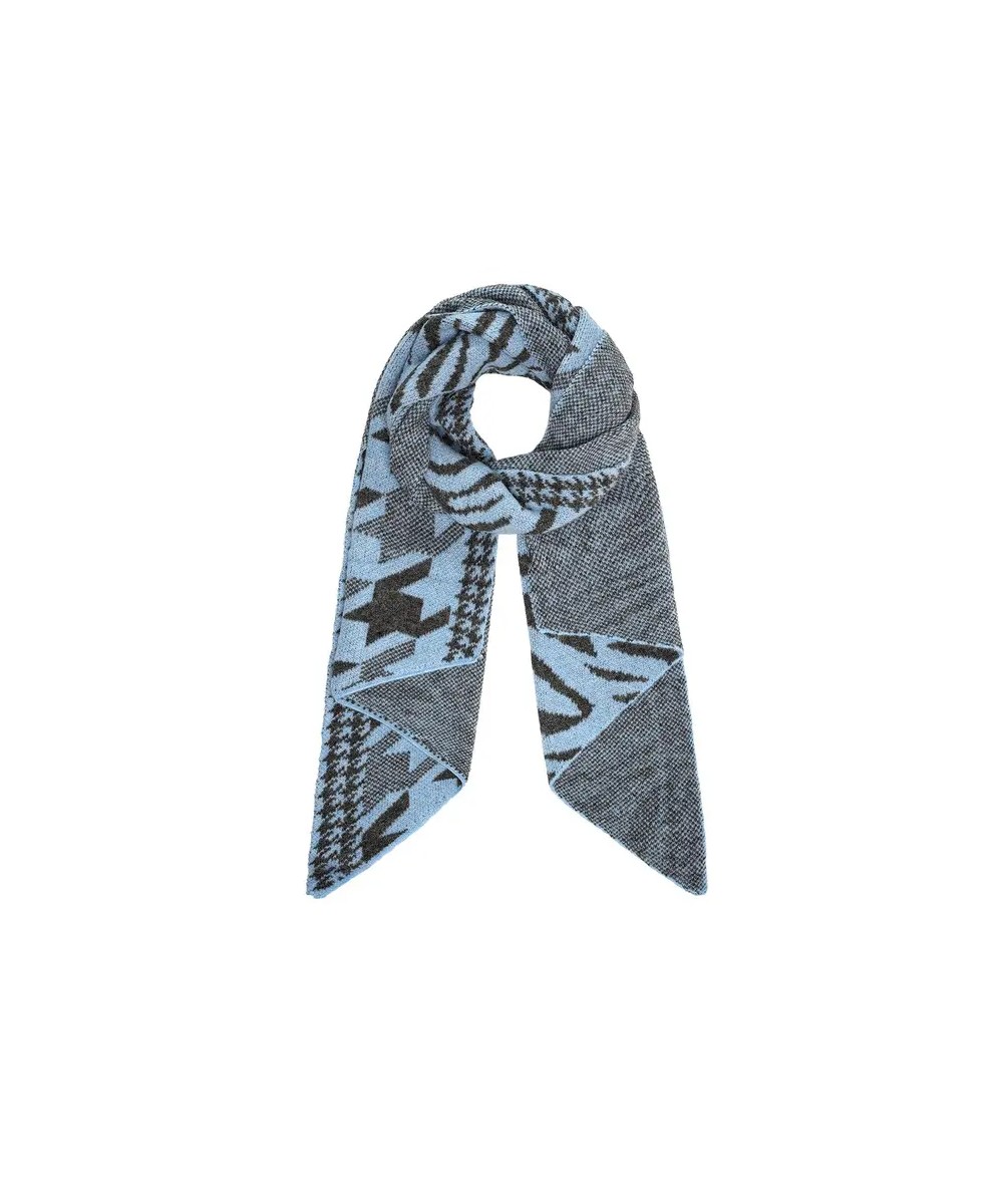 Blauwe Combi Print Wintersjaal blauw zwarte tijger print winter sjaals omslagdoeken yehwang kopen bestellen