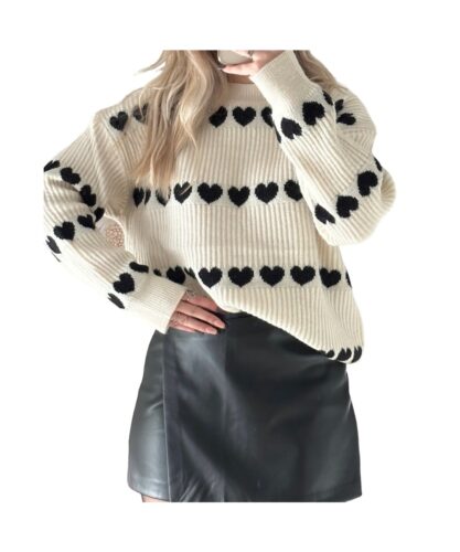 Beige Sweater Hartjes creme -zwarte-hartjes-sweater-dames truien kopen bestellen fashion trui