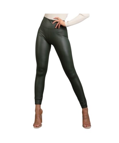 Groene LEATHERLOOK-LEGGING-Groen dames-leggings-leder-glans-broeken-kopen-bestellen faux leather party