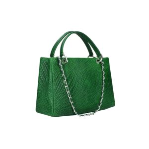Groene Leren-Handtas-Woven- groen dames-handtassen geweven motief-kettinghengsel-trendy-musthave-fashion-tassen-kopen-leer-leder-shoppers handtassen schoudertassen zij