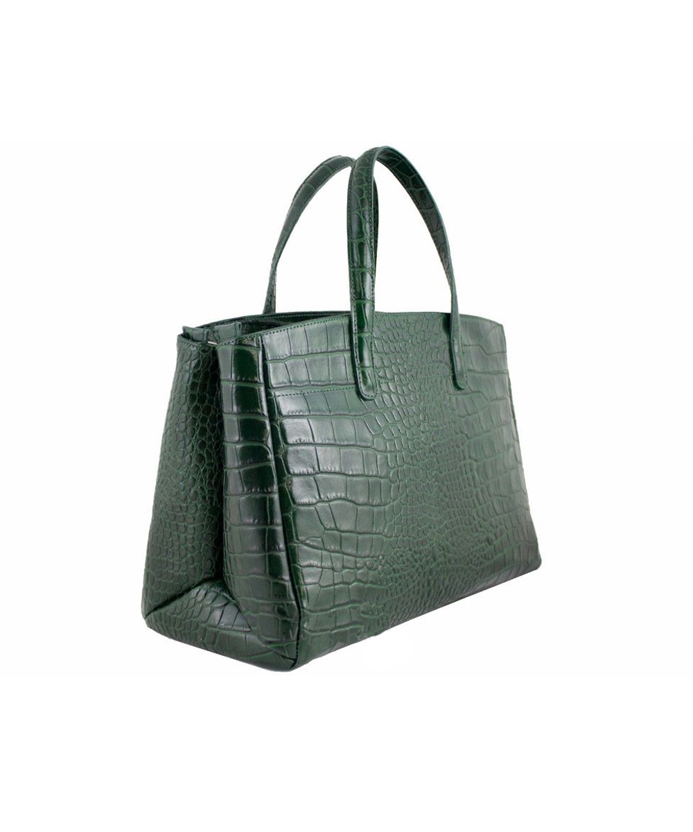 Leren Handtas Croco donker groen groene handtassen tassen kantoor ruime shoppers handtassen leer croco print kopen bestellen zij