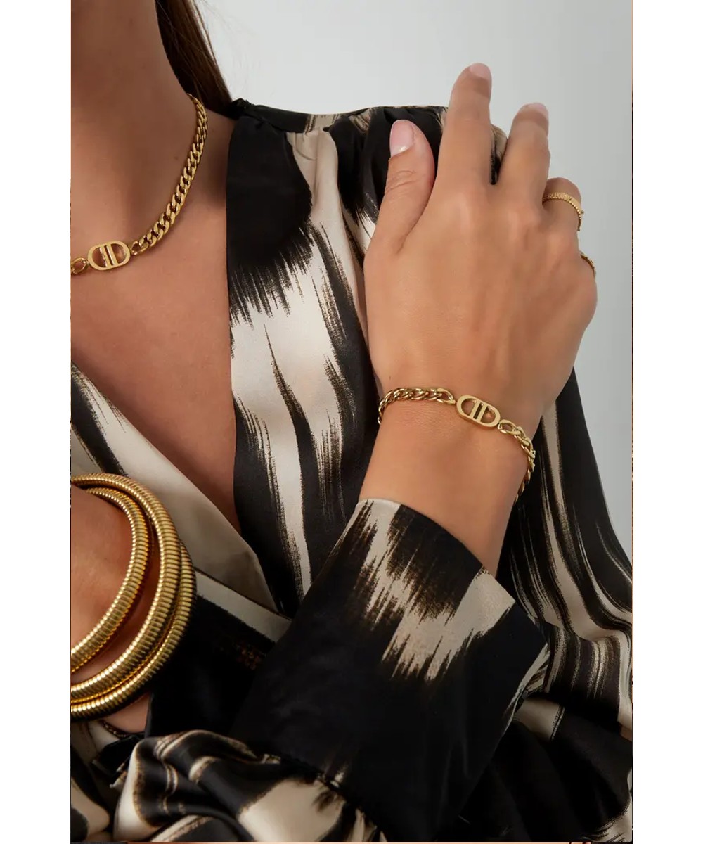RVS Schakelarmband GoodLife goud gouden damees armbanden bracelet met CD logo fashion musthave sieraden yehwang kopen bestellen details