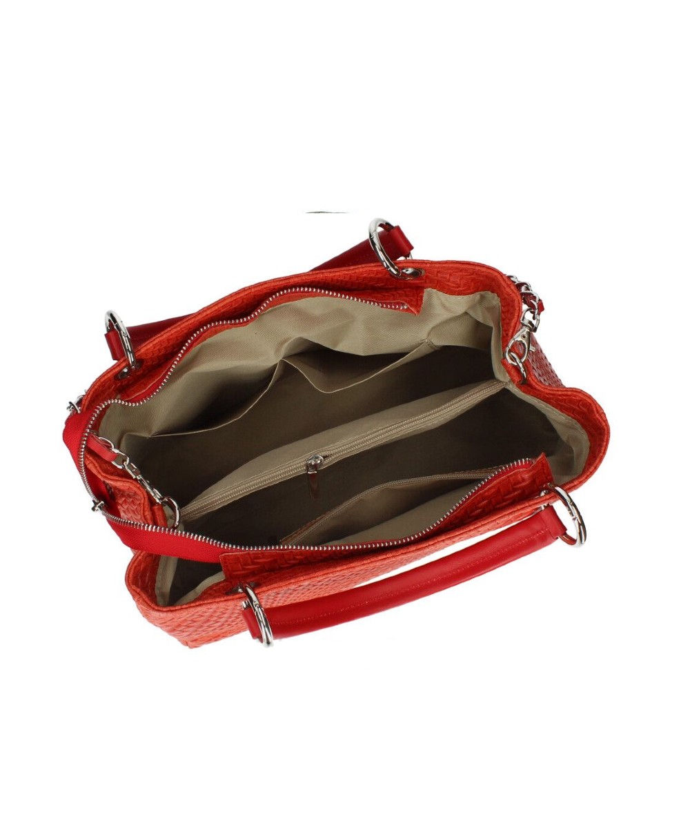 Rood Leren-Handtas-Woven- Rode dames-handtassen geweven motief-kettinghengsel-trendy-musthave-fashion-tassen-kopen-leer-leder-shoppers handtassen schoudertassen open