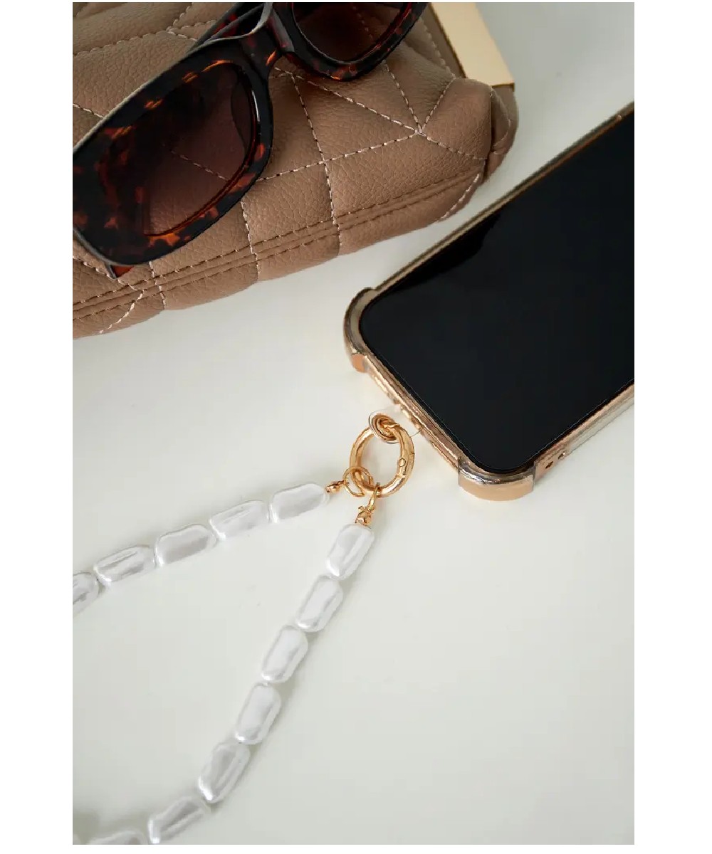 Telefoonkoord Dreamy Pearl korte pols koorden voor telefoon met witte parels trendy fashion musthaves yehwang kopen bestellen detail