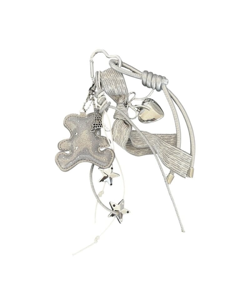 Bag Charm Bear Love grijs metallic grote bagcharm zilveren bedelstas accessoires trendy musthaves