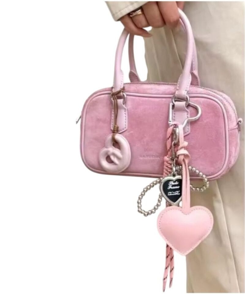 Bag Charm Harten roze grote bagcharm zilveren bedelstas accessoires trendy musthaves model