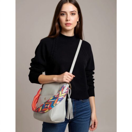 Bag in Bag Tas Charming Pastel -grijs-grijze-tassen-met-afneembare-guitar-hengsel-en-losse-binnentas-musthave-tas-kwastje