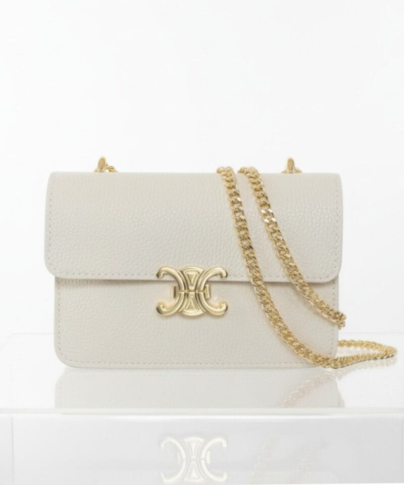 Beige Schoudertas Celia beige leren leer schoudertassen ketting hengsel gouden gesp kopen bestellen31