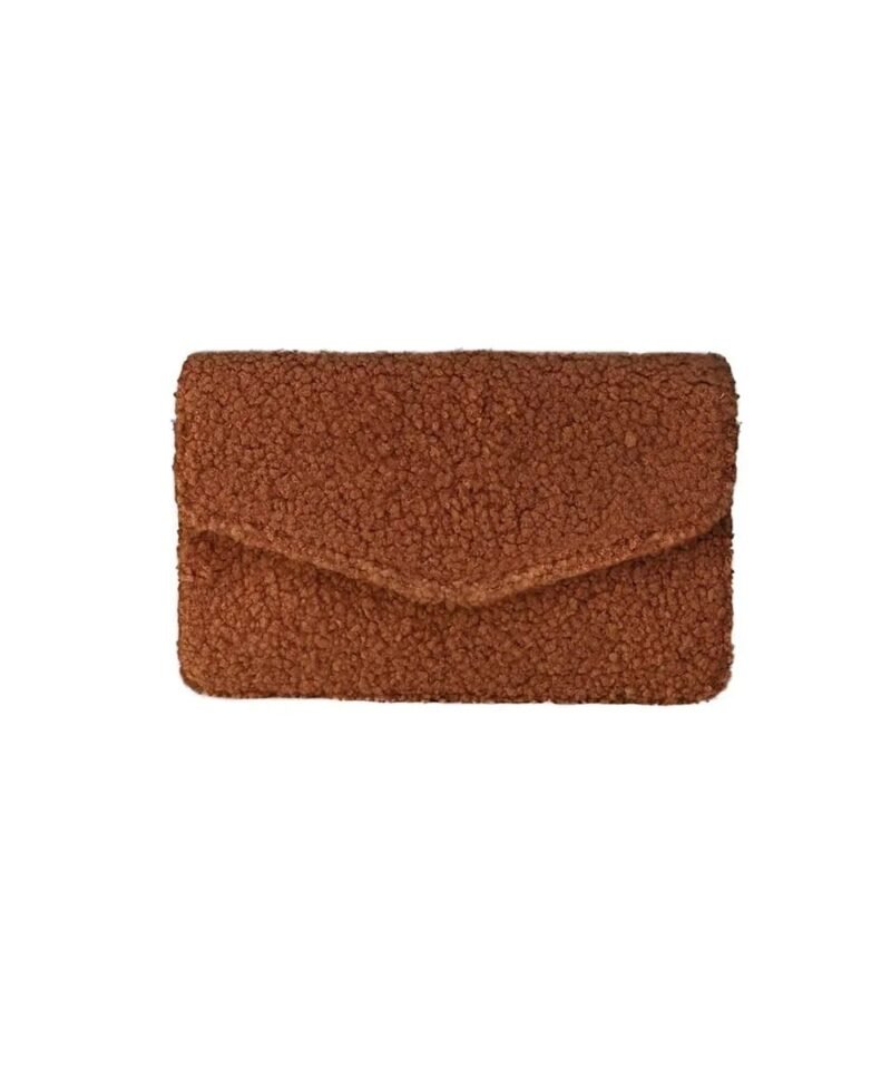 Bruine Schoudertas Teddy Basic Bruin bruine schoudertassen teddystof gekleurde bagstrap trendy tassen kopen bestellen