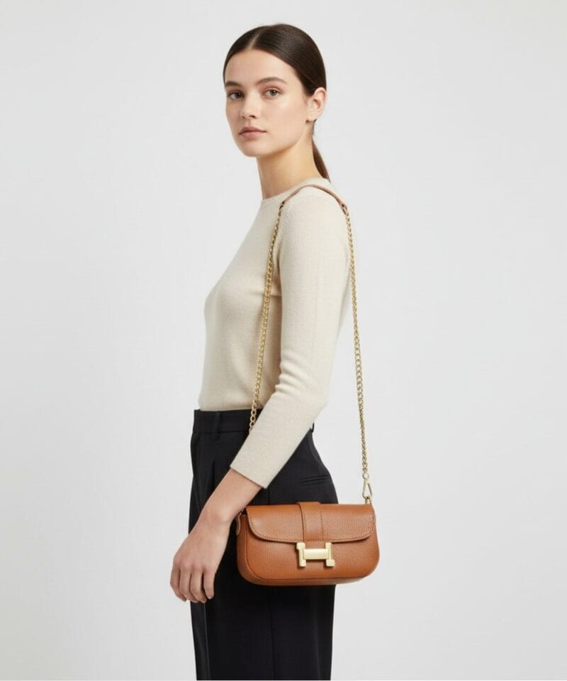 Cognac Leren Handtas gouden H Gesp cognac leer tasjes kettinghengsel crossbodytassen kopen bestellen model