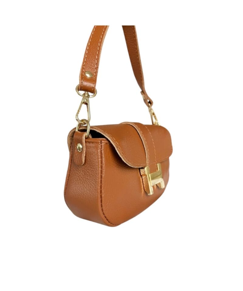 Cognac Leren Handtas gouden H Gesp cognac leer tasjes kettinghengsel crossbodytassen kopen bestellen zij2
