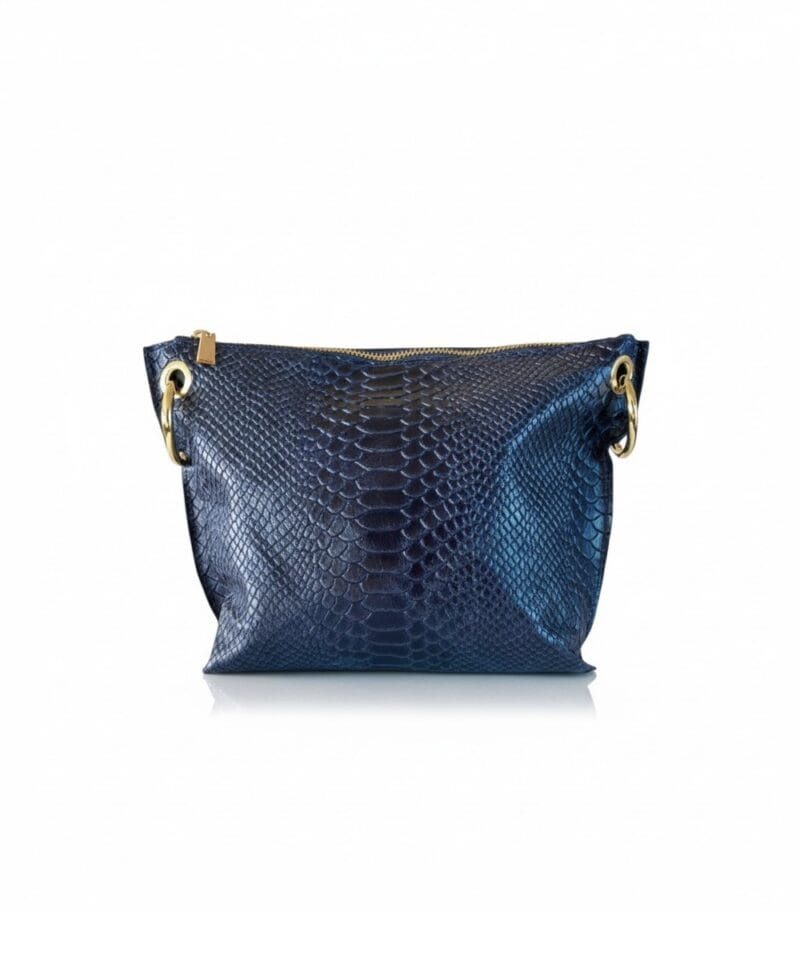 Donker blauwe Leren Schoudertas Bali navy slangenprint snake tassen leer leder italiaans kopen bestellen