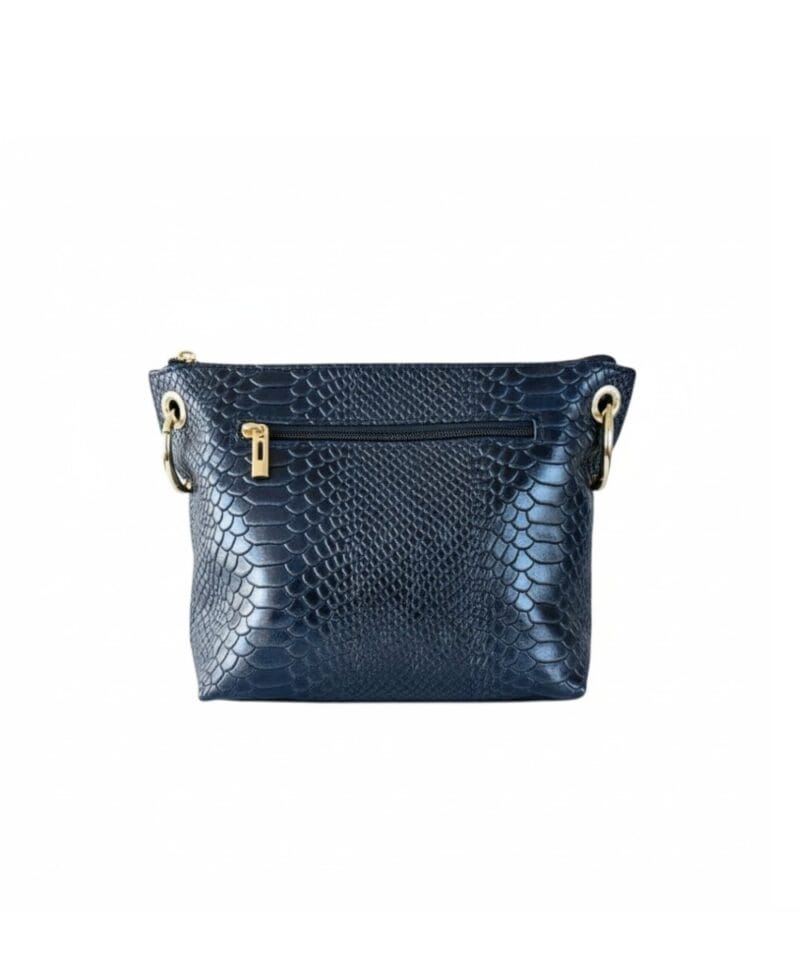 Donker blauwe Leren Schoudertas Bali navy slangenprint snake tassen leer leder italiaans kopen bestellen achter