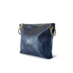 Donker blauwe Leren Schoudertas Bali navy slangenprint snake tassen leer leder italiaans kopen bestellen zij
