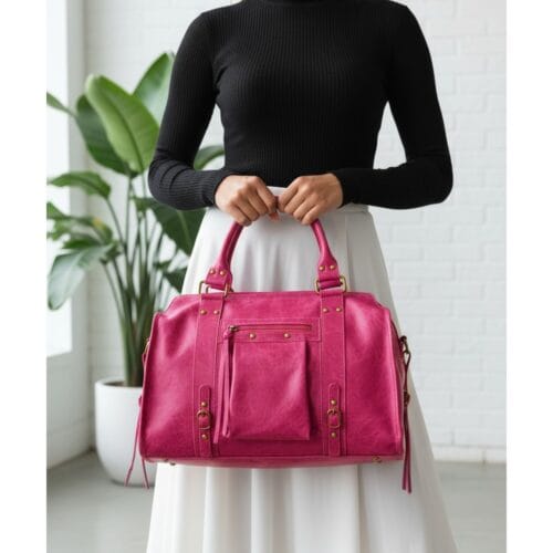 Fuchsia Leren Handtas Classy Fringe Ruime grote handtassen voorvak fashionbags kopen bestellen model