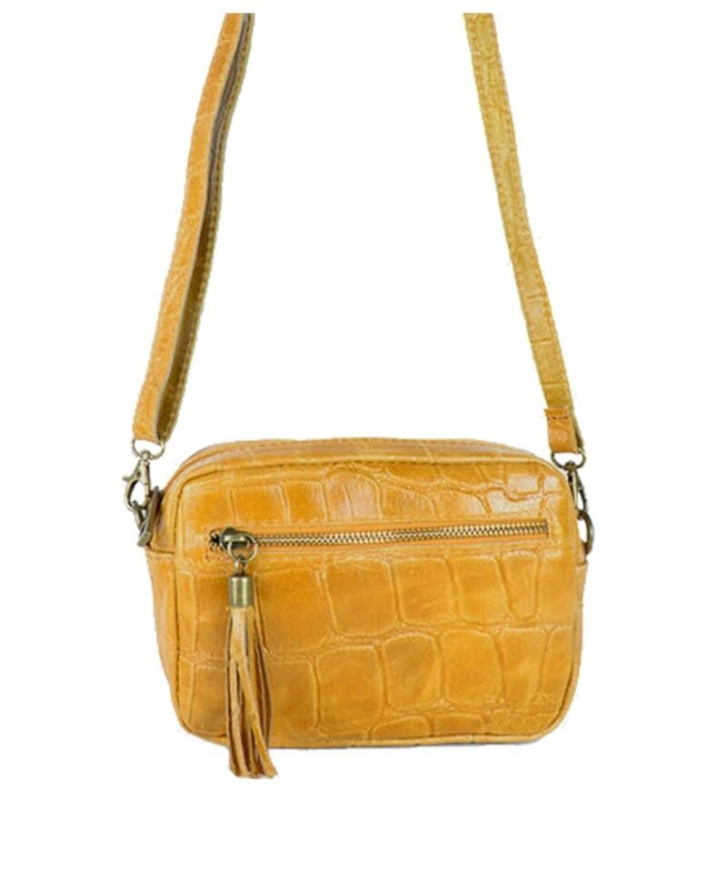 Gele Leren Schoudertas Croco-geel-gele-schoudertassen-krokoprint-kwastje-giuliano-leren-leder-leer-tassen-kopen-